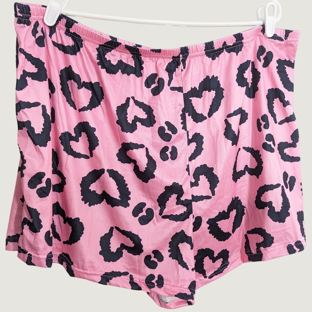 Womens Shorts Plus Size 5XL Pink Black Hearts Pajama Lounge Lightweight Stretchy